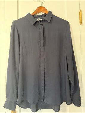 H&M Women's Long-Sleeve Button-Down Blouse - Navy